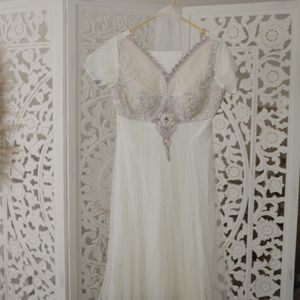 White with silver bead work Indian outfit lehenga